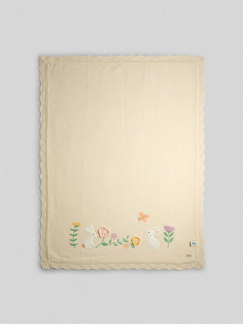 Couverture bébé en coton – Motif lapin et fleurs