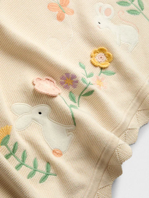 Couverture bébé en coton – Motif lapin et fleurs