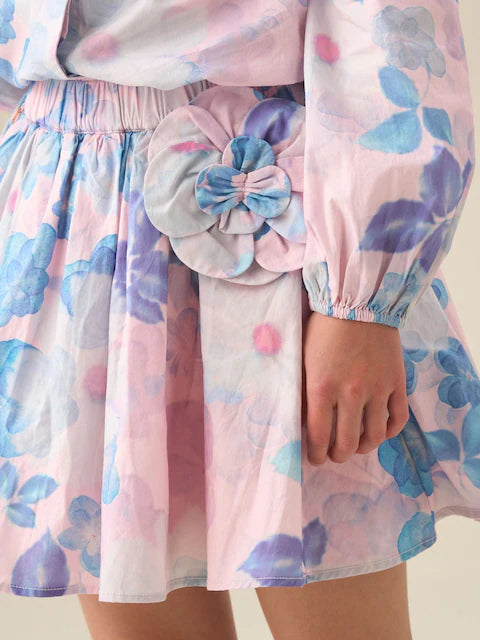 Robe fleurie bleu pastel à manches longues pour fille