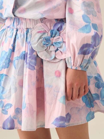 Robe fleurie bleu pastel à manches longues pour fille