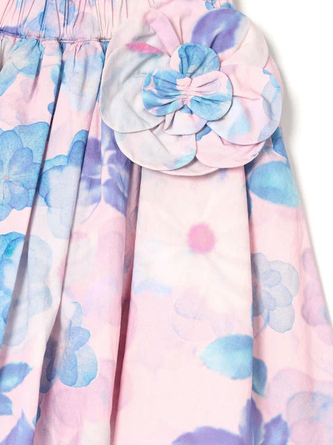 Robe fleurie bleu pastel à manches longues pour fille