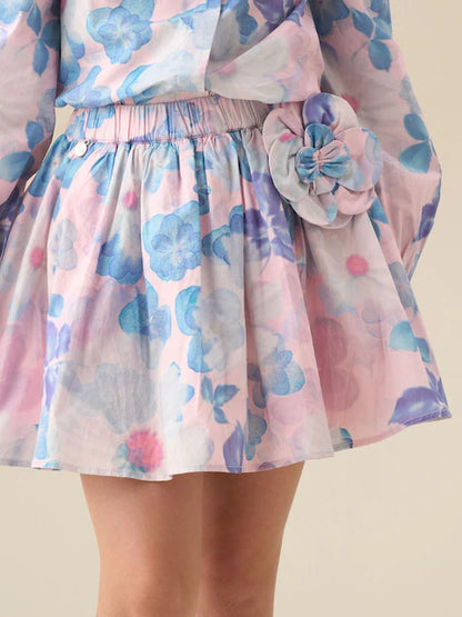 Robe fleurie bleu pastel à manches longues pour fille