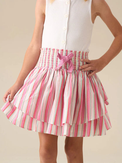 Jupe à volants rose rayée avec nœud pour fille