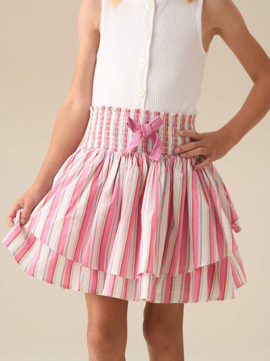 Jupe à volants rose rayée avec nœud pour fille