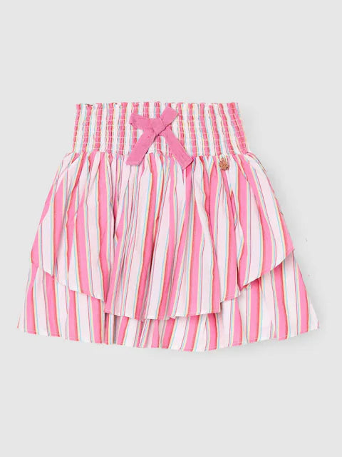 Jupe à volants rose rayée avec nœud pour fille