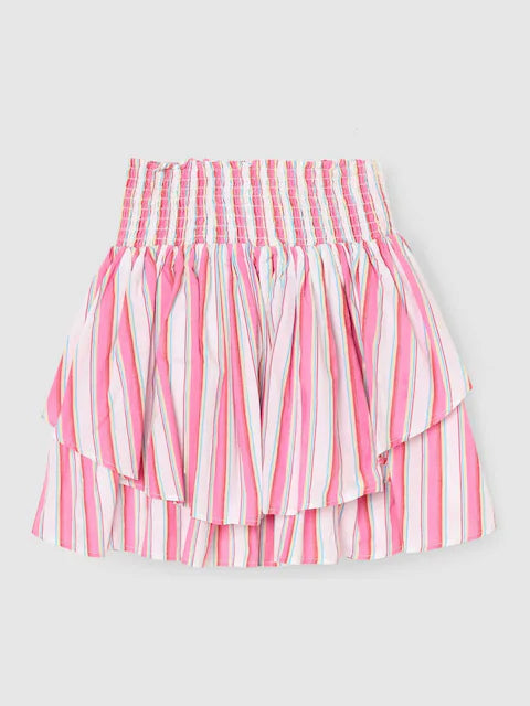 Jupe à volants rose rayée avec nœud pour fille