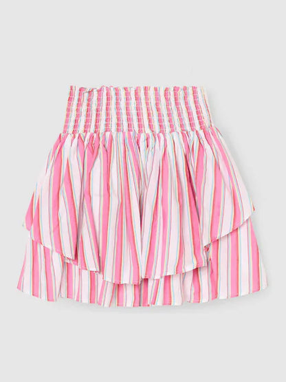 Jupe à volants rose rayée avec nœud pour fille