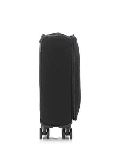 Valise cabine rigide noire à 4 roulettes pivotantes