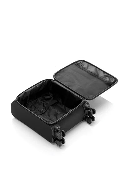 Valise cabine rigide noire à 4 roulettes pivotantes
