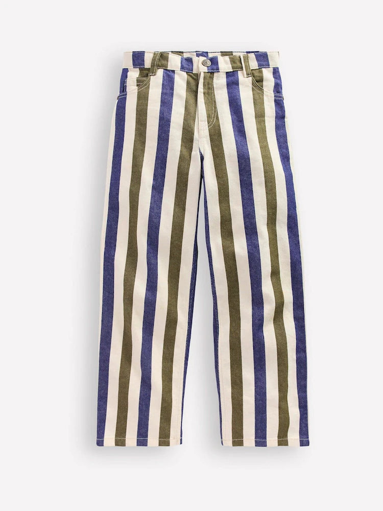 Pantalon enfant à rayures bleu et blanc coupe ajustée