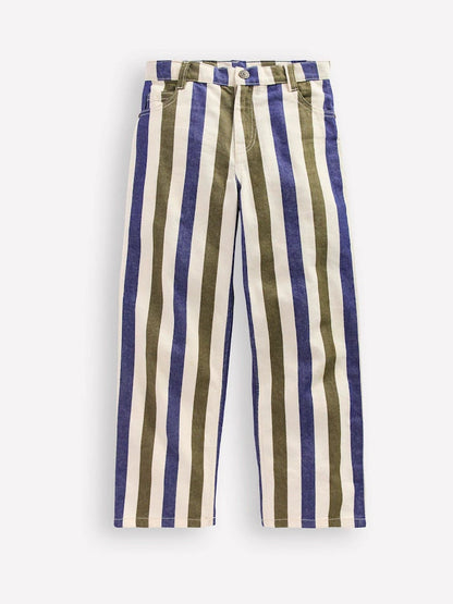 Pantalon enfant à rayures bleu et blanc coupe ajustée