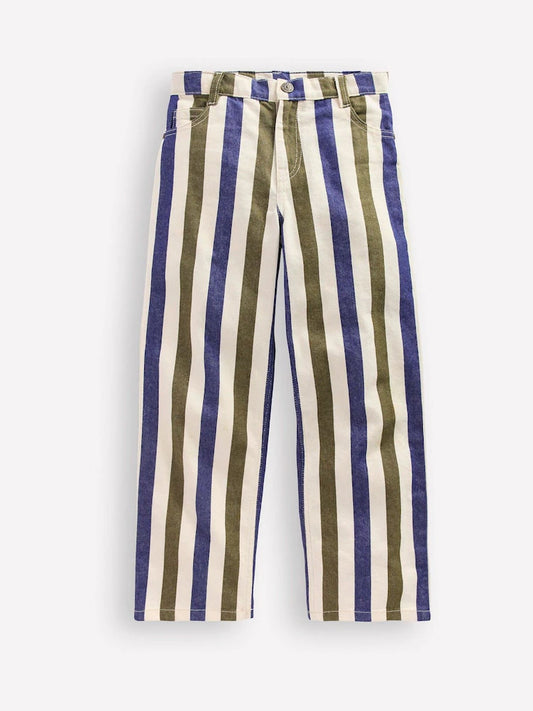 Pantalon enfant à rayures bleu et blanc coupe ajustée