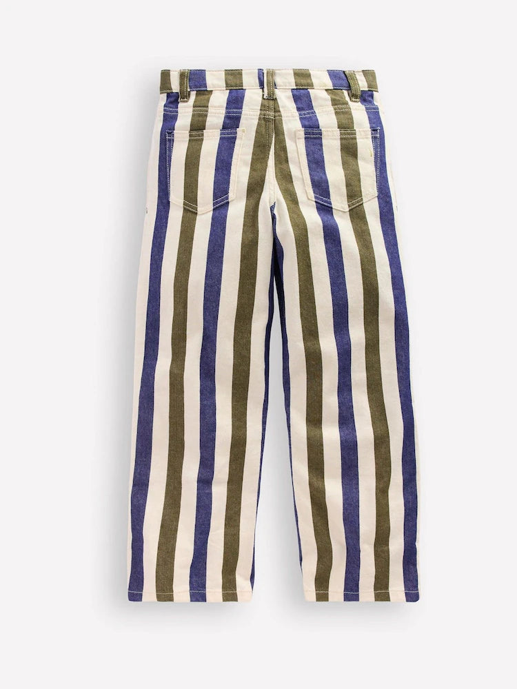 Pantalon enfant à rayures bleu et blanc coupe ajustée