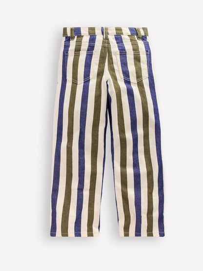 Pantalon enfant à rayures bleu et blanc coupe ajustée
