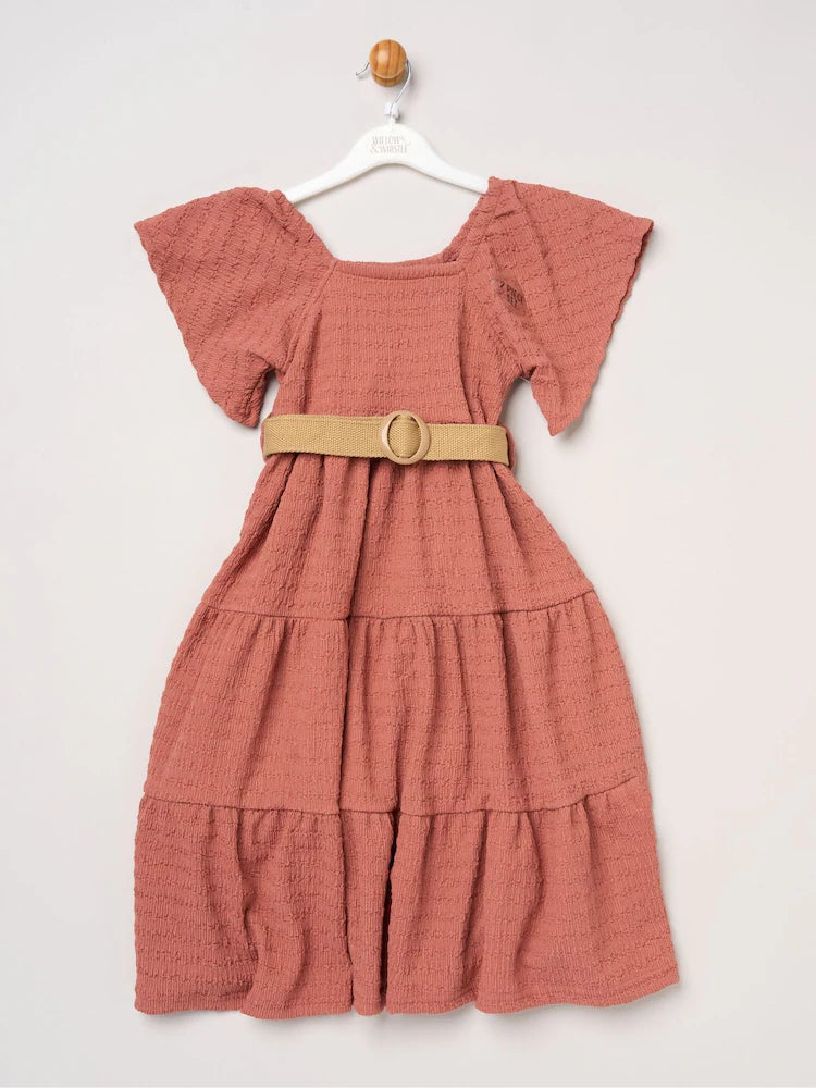 Robe fille rose terracotta avec ceinture tressée
