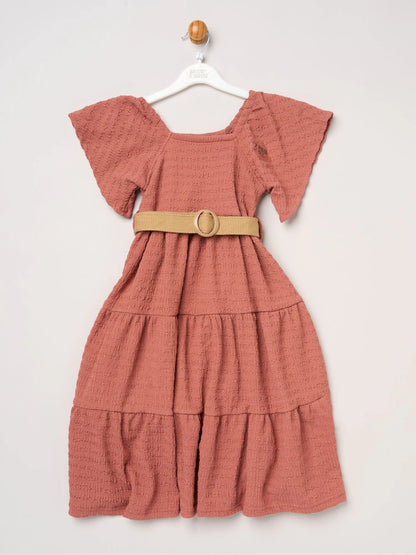 Robe fille rose terracotta avec ceinture tressée