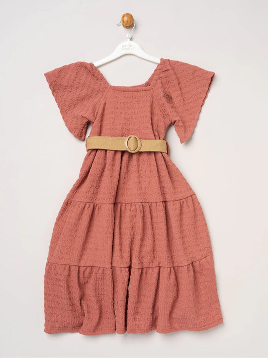 Robe fille rose terracotta avec ceinture tressée