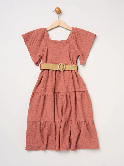 Robe fille rose terracotta avec ceinture tressée