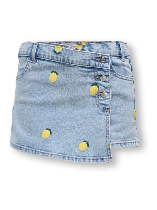 Jupe-short en jean bleu clair à motifs citrons pour fille