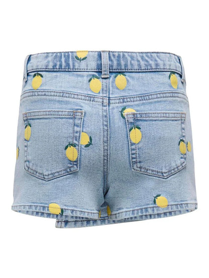 Jupe-short en jean bleu clair à motifs citrons pour fille