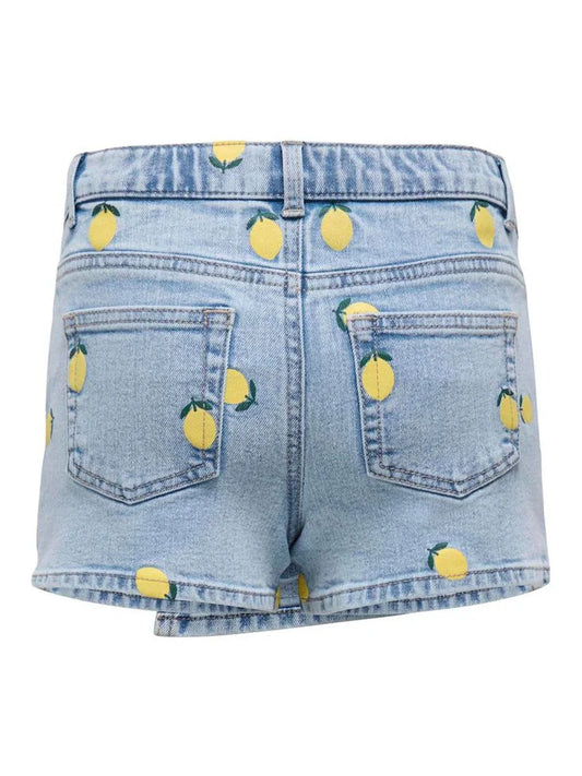 Jupe-short en jean bleu clair à motifs citrons pour fille
