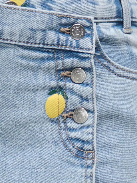 Jupe-short en jean bleu clair à motifs citrons pour fille