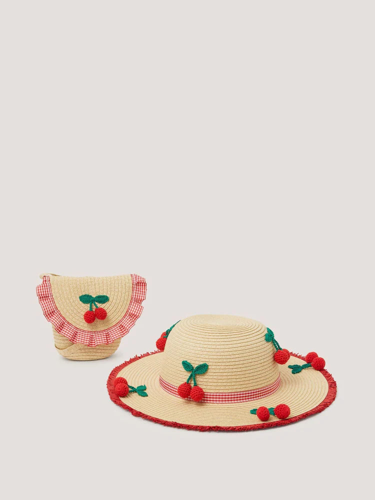Chapeau de soleil cerises avec sac assorti pour enfant