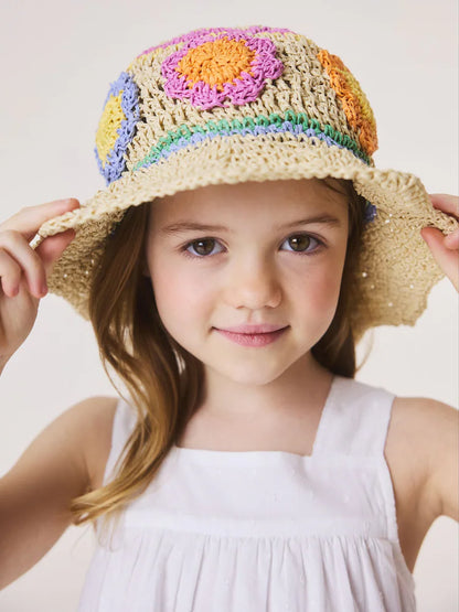 Chapeau crochet fleuri pour enfant