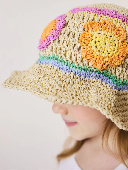 Chapeau crochet fleuri pour enfant