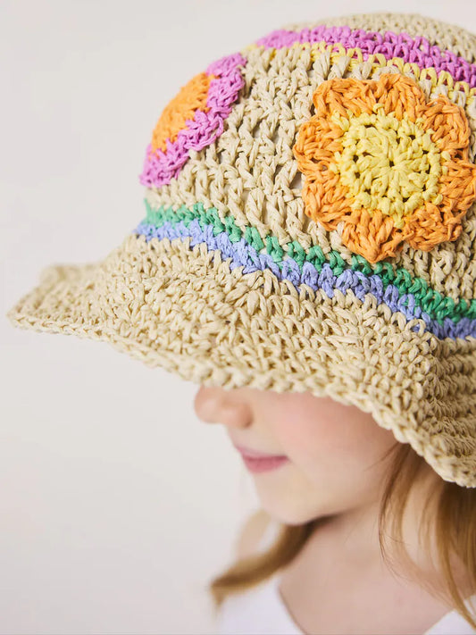 Chapeau crochet fleuri pour enfant