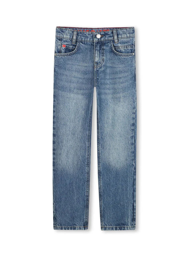 Jean enfant coupe droite bleu denim délavé