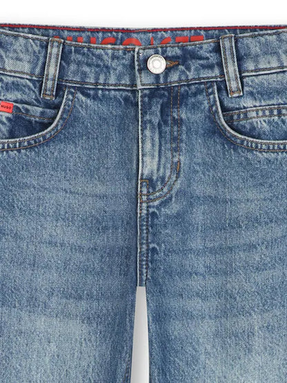Jean enfant coupe droite bleu denim délavé