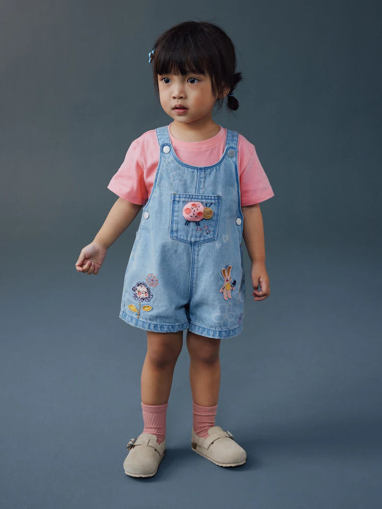 Ensemble bébé salopette en jean et t-shirt rose (3 mois-7 ans)