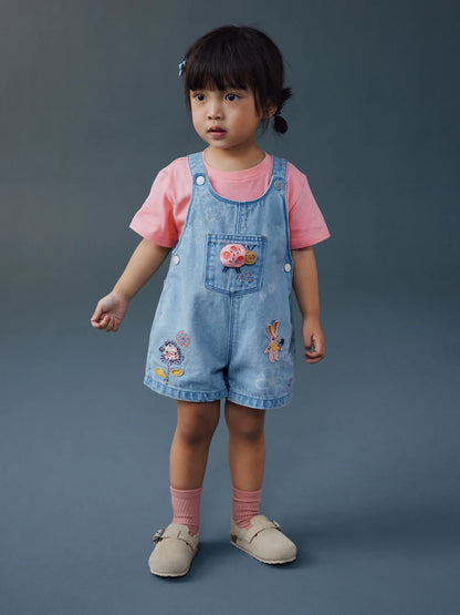 Ensemble bébé salopette en jean et t-shirt rose (3 mois-7 ans)