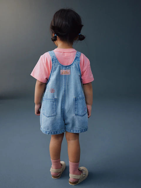 Ensemble bébé salopette en jean et t-shirt rose (3 mois-7 ans)