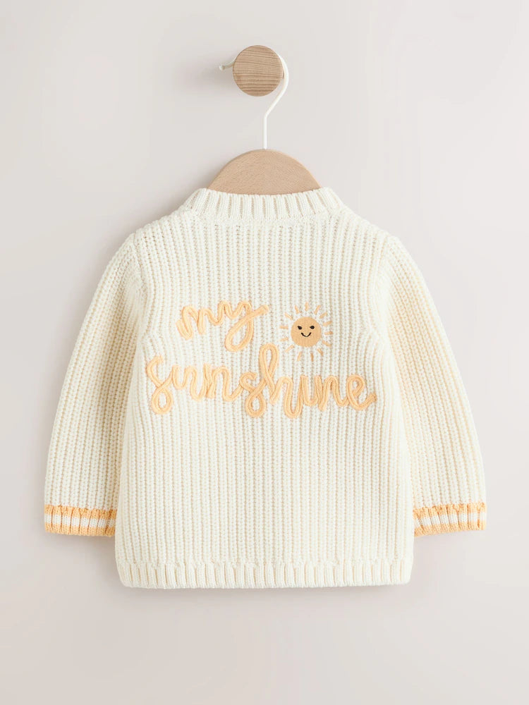 Veste bébé en maille côtelée – Gilet boutonné motif soleil
