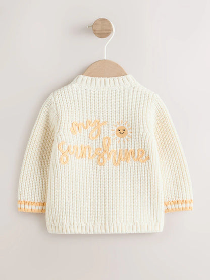 Veste bébé en maille côtelée – Gilet boutonné motif soleil
