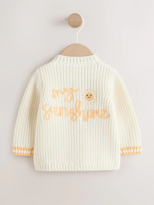 Veste bébé en maille côtelée – Gilet boutonné motif soleil