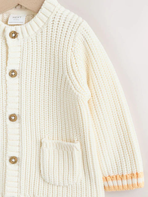 Veste bébé en maille côtelée – Gilet boutonné motif soleil