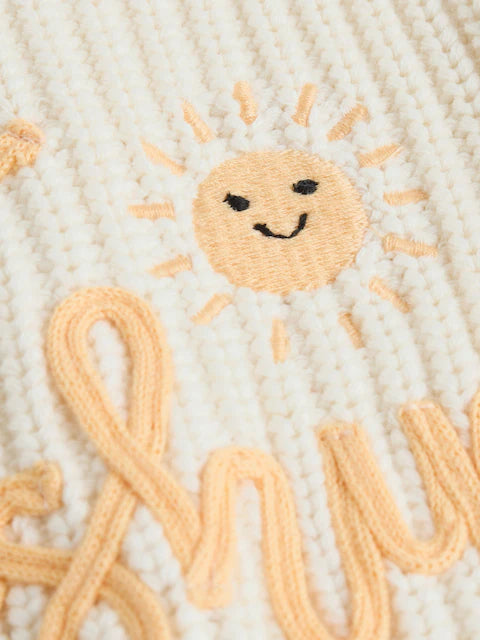 Veste bébé en maille côtelée – Gilet boutonné motif soleil