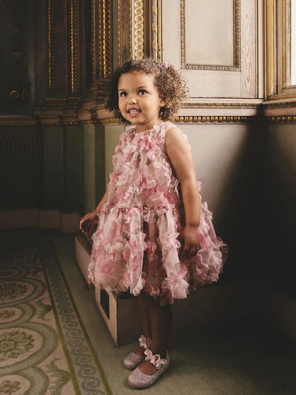 Robe de cérémonie rose à pétales floraux pour bébé fille (3 mois - 7 ans)