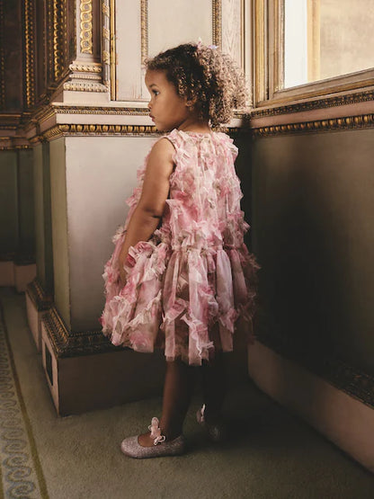 Robe de cérémonie rose à pétales floraux pour bébé fille (3 mois - 7 ans)