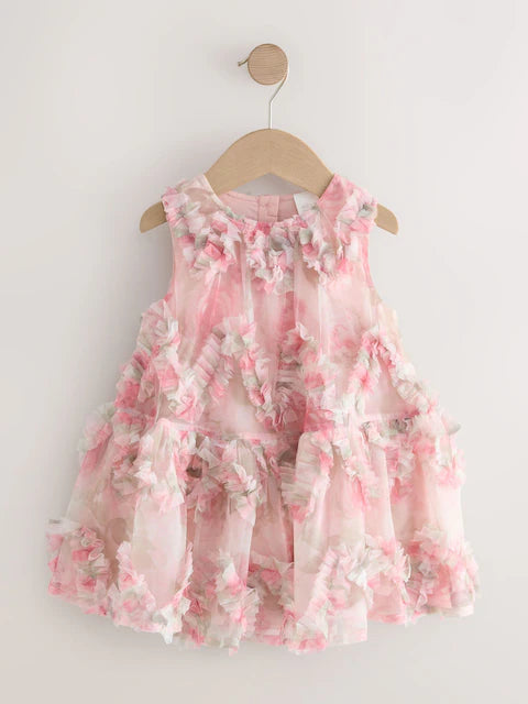 Robe de cérémonie rose à pétales floraux pour bébé fille (3 mois - 7 ans)
