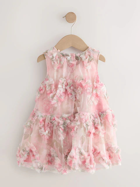 Robe de cérémonie rose à pétales floraux pour bébé fille (3 mois - 7 ans)