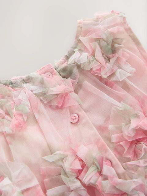 Robe de cérémonie rose à pétales floraux pour bébé fille (3 mois - 7 ans)