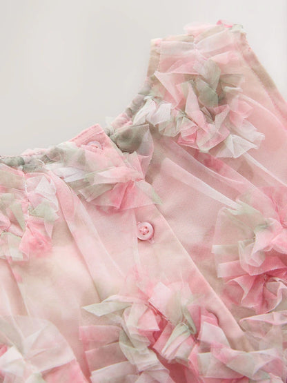 Robe de cérémonie rose à pétales floraux pour bébé fille (3 mois - 7 ans)