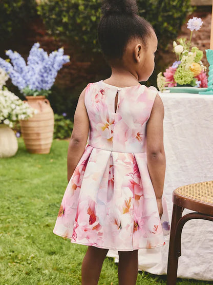 Robe fleurie rose pour bébé fille avec appliqués floraux 3D (3 mois-7 ans)