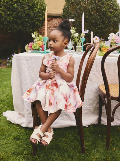 Robe fleurie rose pour bébé fille avec appliqués floraux 3D (3 mois-7 ans)
