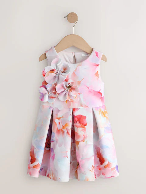 Robe fleurie rose pour bébé fille avec appliqués floraux 3D (3 mois-7 ans)