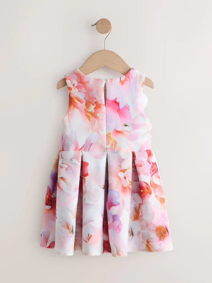 Robe fleurie rose pour bébé fille avec appliqués floraux 3D (3 mois-7 ans)